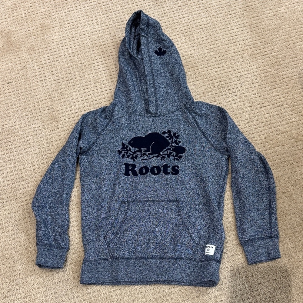 Roots Kids Heathered Navy Hoodie Sz L/9-10